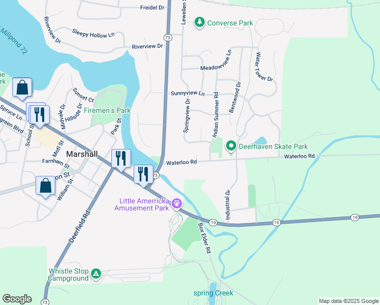 map of restaurants, bars, coffee shops, grocery stores, and more near 203 Cody Circle in Marshall