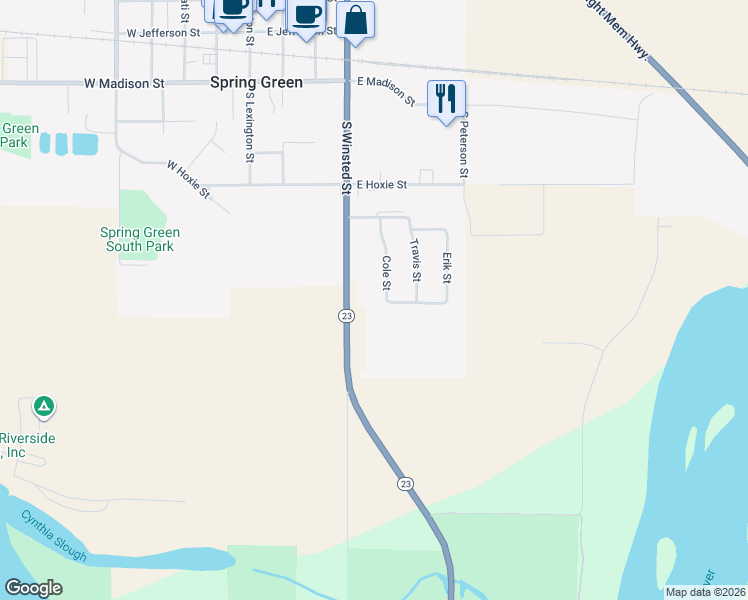 map of restaurants, bars, coffee shops, grocery stores, and more near 886 Cole Street in Spring Green