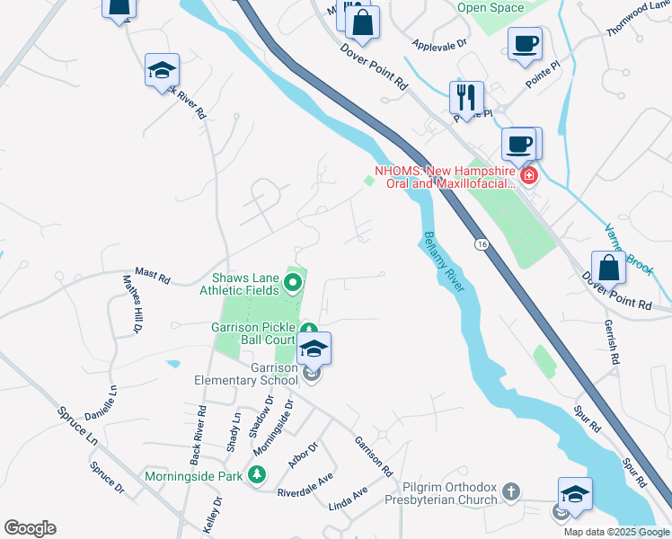 map of restaurants, bars, coffee shops, grocery stores, and more near 114 Tideview Drive in Dover