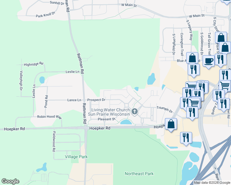 map of restaurants, bars, coffee shops, grocery stores, and more near 3169 Hope Street in Madison