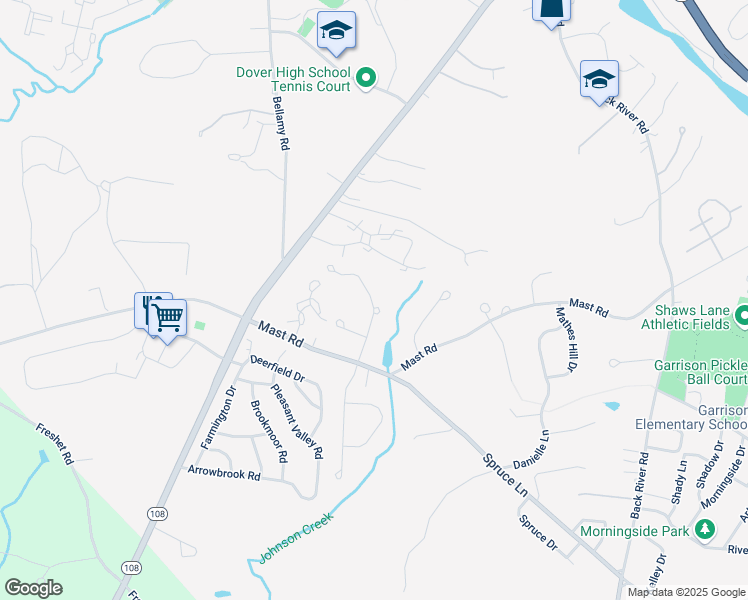 map of restaurants, bars, coffee shops, grocery stores, and more near 23 Corbin Drive in Dover