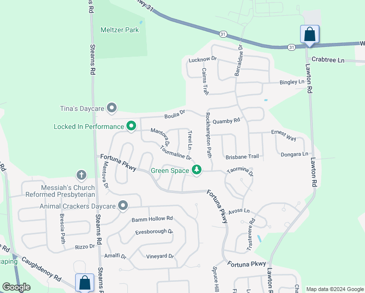 map of restaurants, bars, coffee shops, grocery stores, and more near 5432 Borgase Lane in Clay