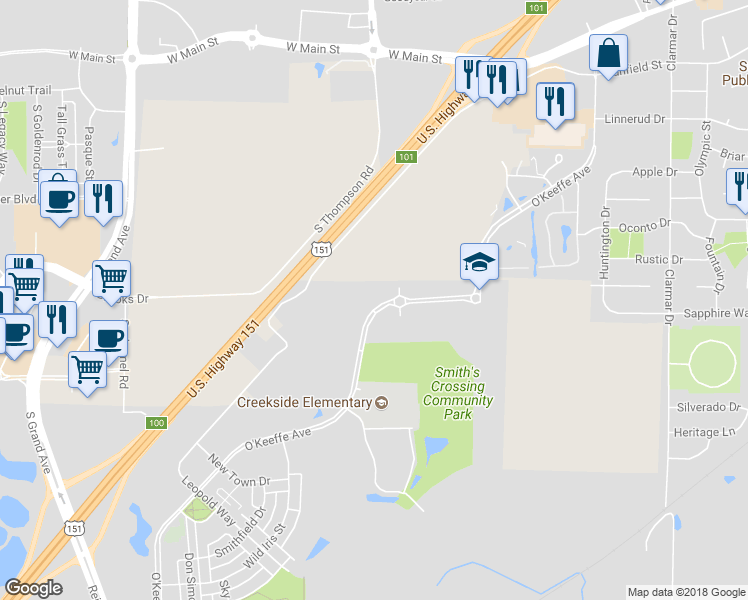 map of restaurants, bars, coffee shops, grocery stores, and more near 1162 O'Keeffe Avenue in Sun Prairie