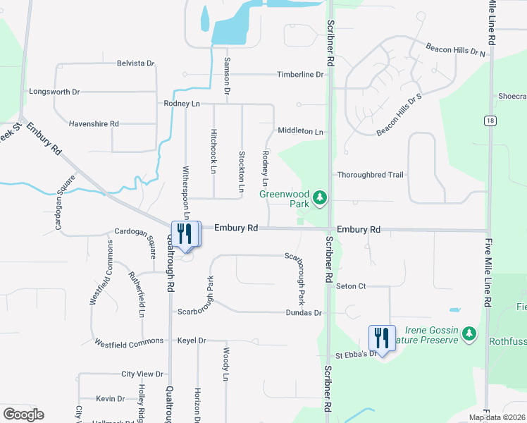 map of restaurants, bars, coffee shops, grocery stores, and more near 173 Rodney Lane in Rochester