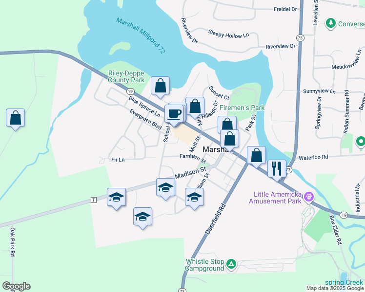 map of restaurants, bars, coffee shops, grocery stores, and more near 136 Motl Street in Marshall