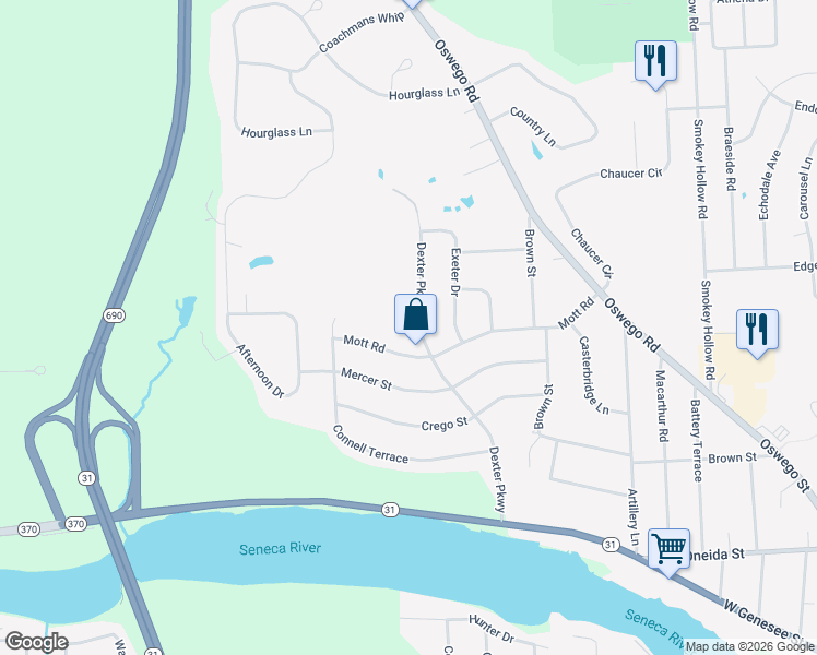 map of restaurants, bars, coffee shops, grocery stores, and more near 8223 Dexter Pkwy in Baldwinsville