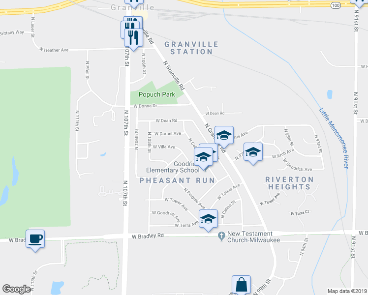 map of restaurants, bars, coffee shops, grocery stores, and more near 10344 West Villa Avenue in Milwaukee