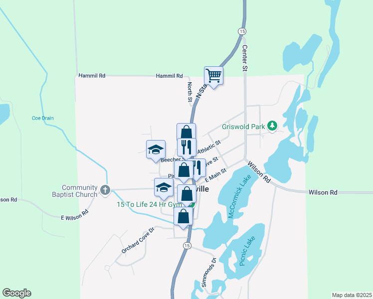 map of restaurants, bars, coffee shops, grocery stores, and more near 315 North State Road in Otisville