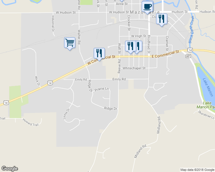 map of restaurants, bars, coffee shops, grocery stores, and more near 603 Prairie Lane in Mazomanie