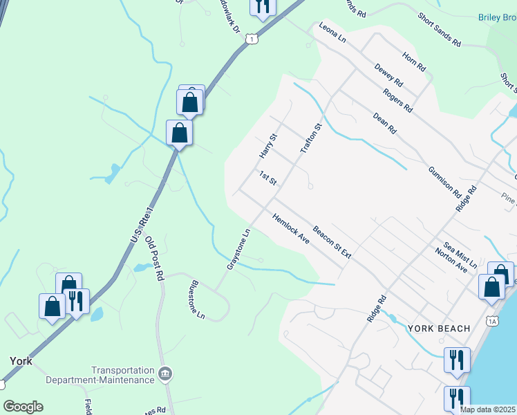 map of restaurants, bars, coffee shops, grocery stores, and more near 18 Hemlock Avenue in York