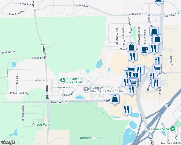 map of restaurants, bars, coffee shops, grocery stores, and more near 3058 Triumph Drive in Sun Prairie