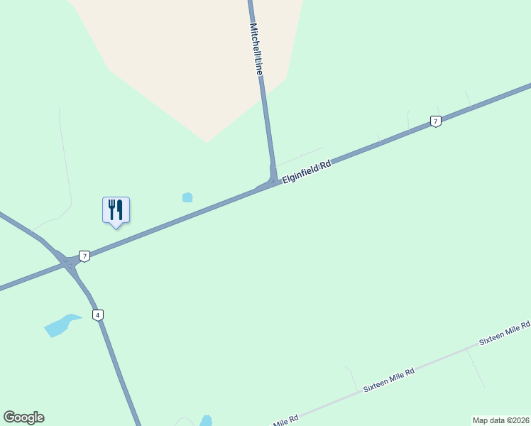 map of restaurants, bars, coffee shops, grocery stores, and more near 14519 Elginfield Road in Lucan