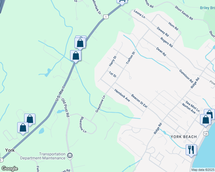 map of restaurants, bars, coffee shops, grocery stores, and more near 18 Hemlock Avenue in York