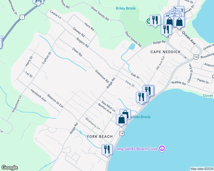 map of restaurants, bars, coffee shops, grocery stores, and more near 46 Midnight Drive in York