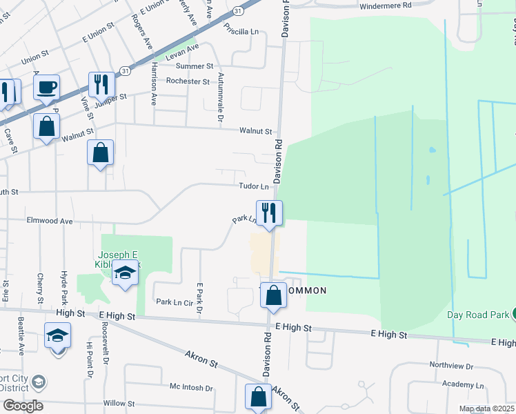 map of restaurants, bars, coffee shops, grocery stores, and more near 353 Park Lane Circle in Lockport