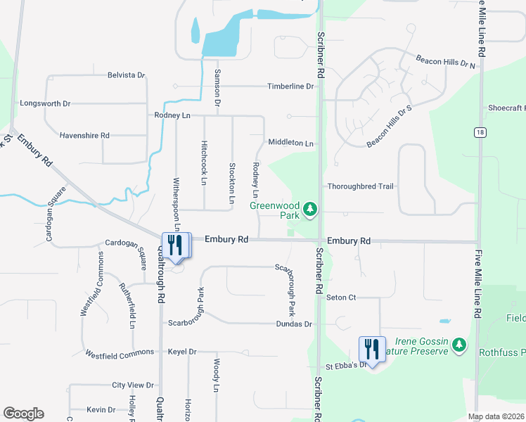 map of restaurants, bars, coffee shops, grocery stores, and more near 173 Rodney Lane in Rochester