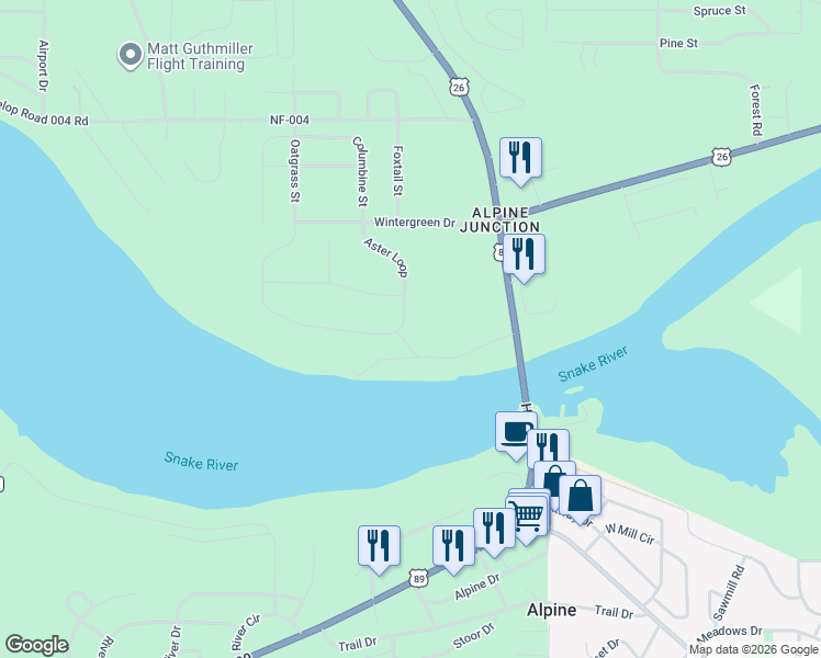 map of restaurants, bars, coffee shops, grocery stores, and more near Aster Loop in Alpine