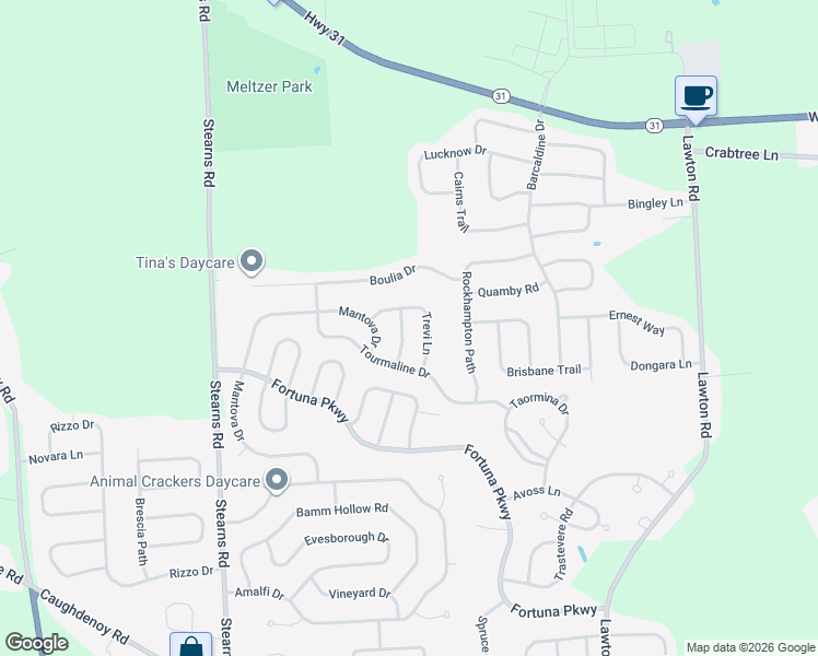 map of restaurants, bars, coffee shops, grocery stores, and more near 5432 Borgase Lane in Clay