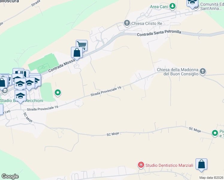 map of restaurants, bars, coffee shops, grocery stores, and more near Strada Provinciale 16 in Fermo