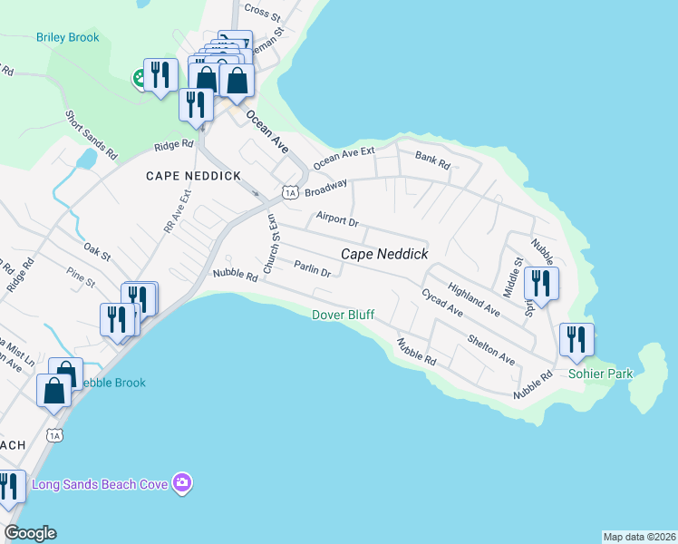 map of restaurants, bars, coffee shops, grocery stores, and more near 70 Nubble Road in York