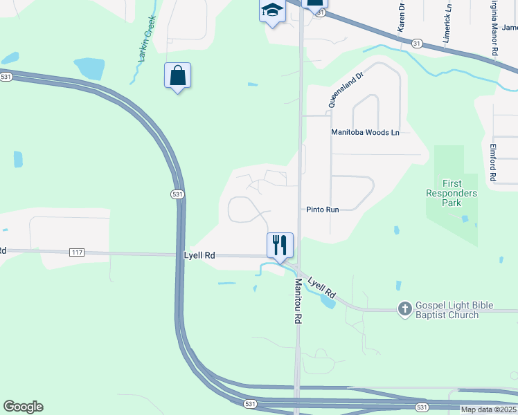 map of restaurants, bars, coffee shops, grocery stores, and more near 1401 Jorpark Circle in Spencerport