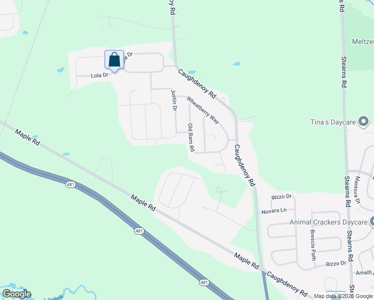 map of restaurants, bars, coffee shops, grocery stores, and more near 5128 Old Barn Road in Clay