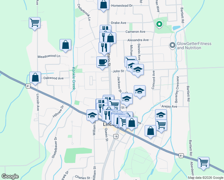 map of restaurants, bars, coffee shops, grocery stores, and more near 4377 Ontario Street in Lincoln