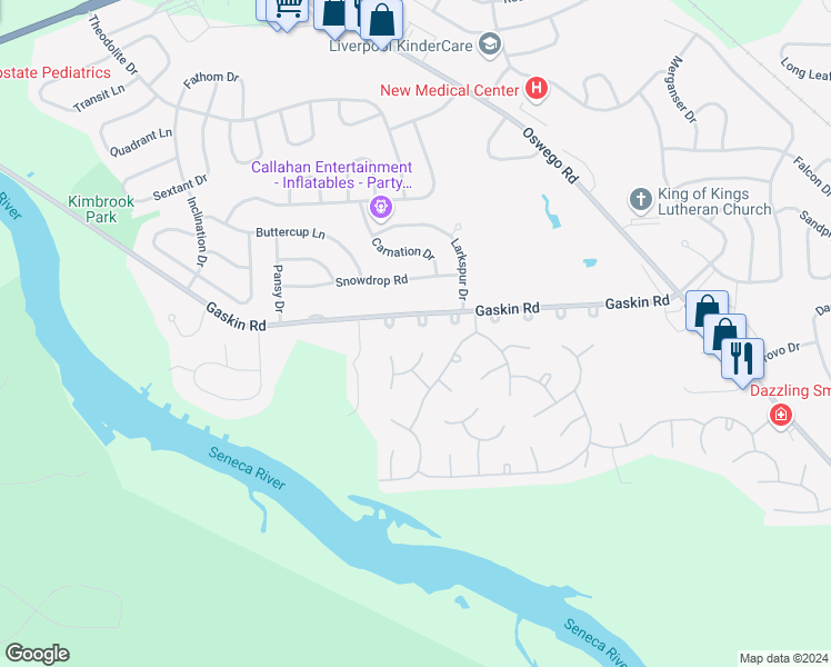 map of restaurants, bars, coffee shops, grocery stores, and more near 734 Hialeah Court in Liverpool