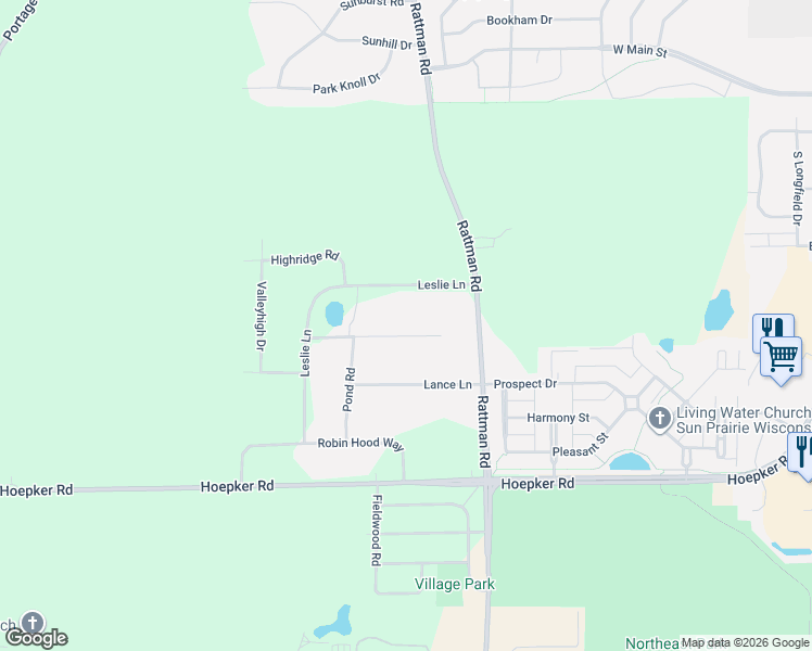 map of restaurants, bars, coffee shops, grocery stores, and more near 3757 Leslie Lane in Madison
