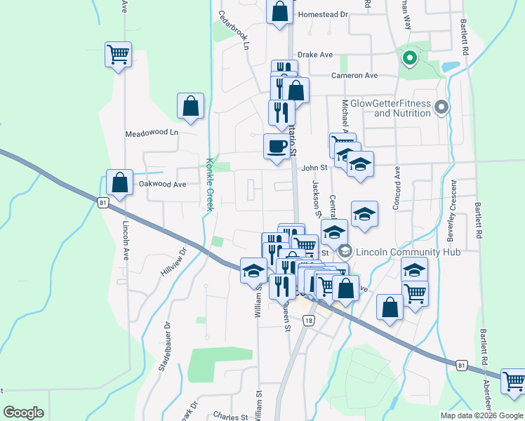 map of restaurants, bars, coffee shops, grocery stores, and more near Alyssa Drive in Lincoln