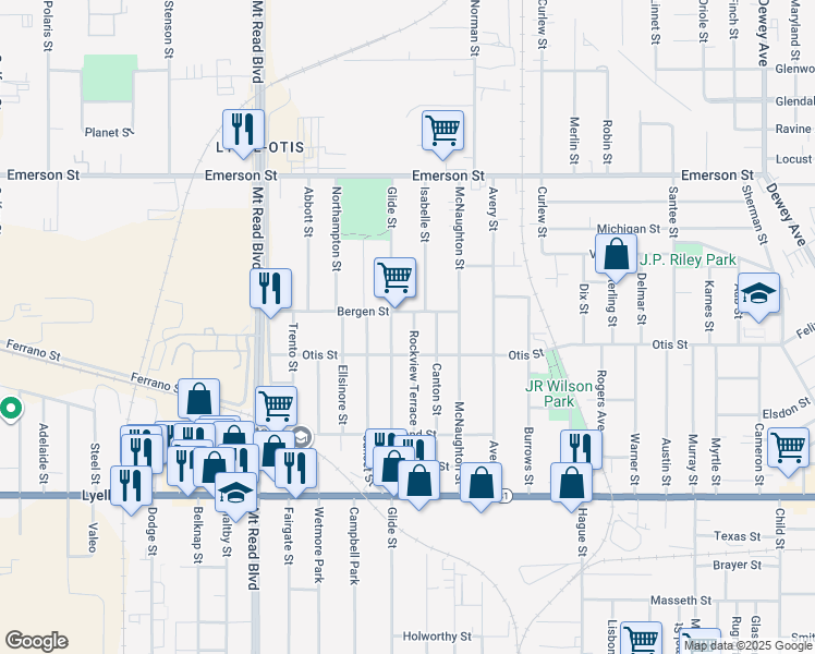 map of restaurants, bars, coffee shops, grocery stores, and more near 68 Bergen Street in Rochester