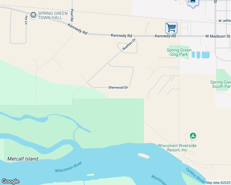 map of restaurants, bars, coffee shops, grocery stores, and more near E4549 Sherwood Drive in Spring Green