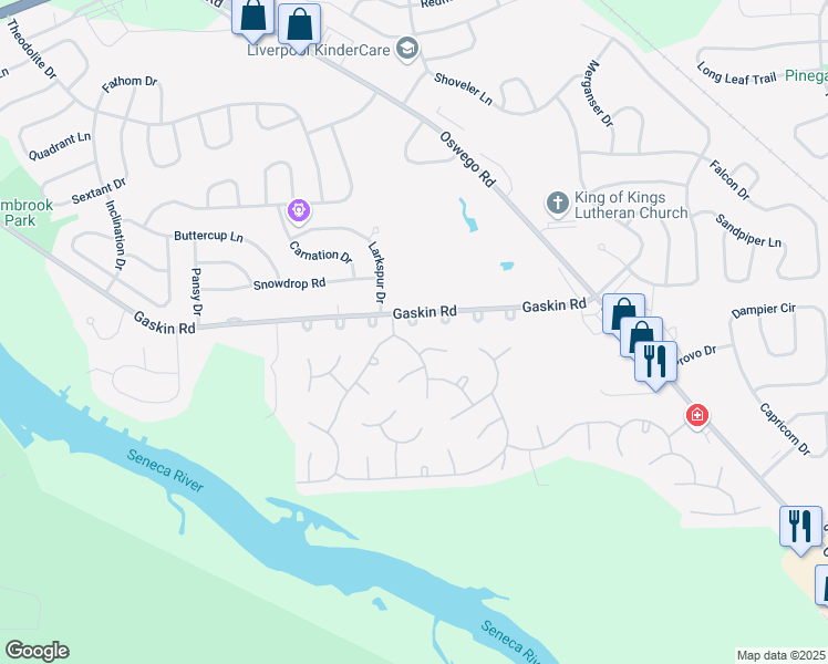 map of restaurants, bars, coffee shops, grocery stores, and more near 3790 Haverstraw Court in Liverpool
