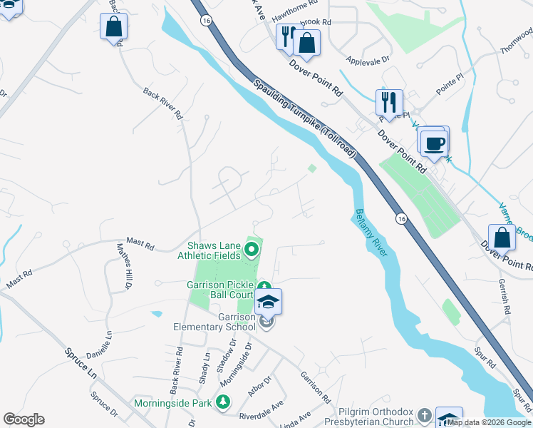 map of restaurants, bars, coffee shops, grocery stores, and more near 29 Rosanna Drive in Dover