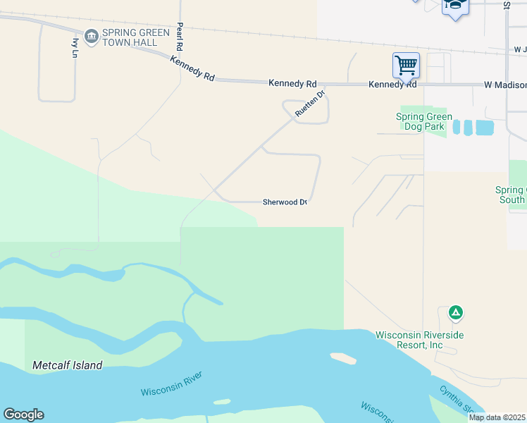 map of restaurants, bars, coffee shops, grocery stores, and more near E4549 Sherwood Drive in Spring Green