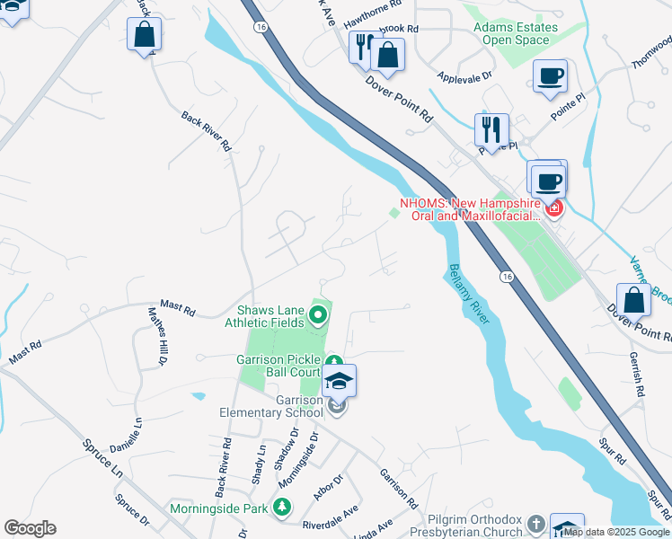 map of restaurants, bars, coffee shops, grocery stores, and more near 29 Rosanna Drive in Dover