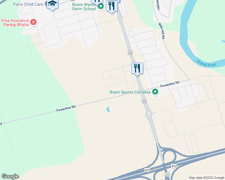 map of restaurants, bars, coffee shops, grocery stores, and more near 980 Powerline Road in Brant