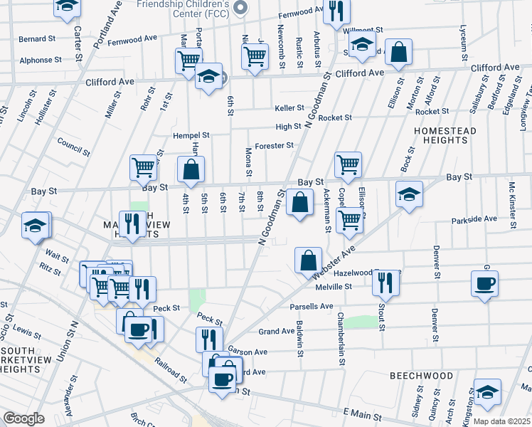 map of restaurants, bars, coffee shops, grocery stores, and more near 4 8th Street in Rochester