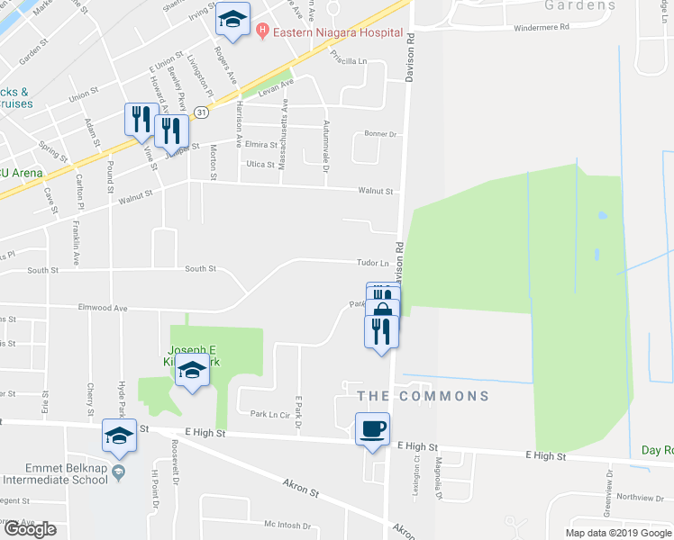 map of restaurants, bars, coffee shops, grocery stores, and more near 9 Tudor Lane in Lockport