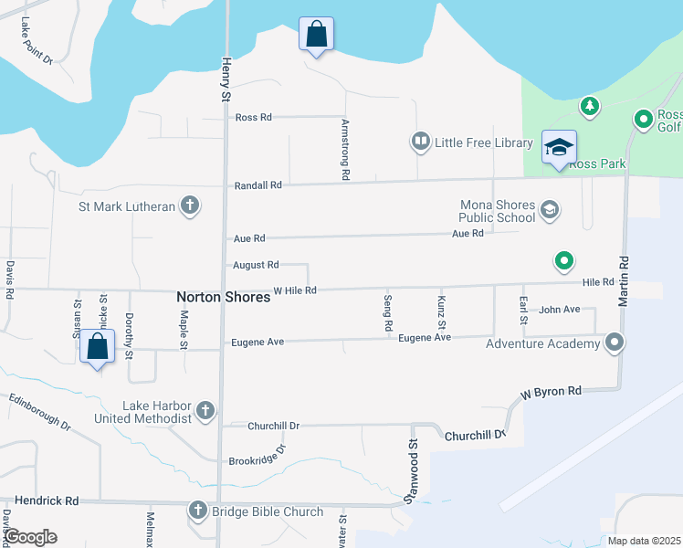 map of restaurants, bars, coffee shops, grocery stores, and more near 4592 August Road in Norton Shores