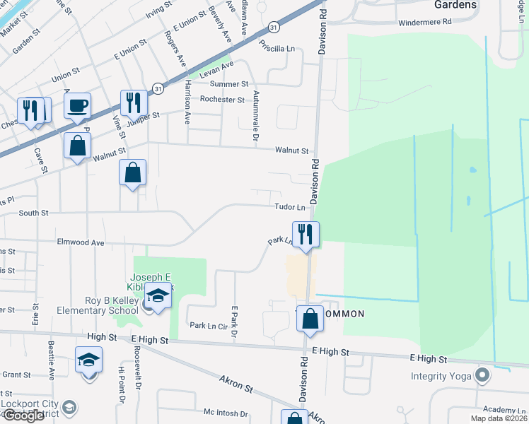 map of restaurants, bars, coffee shops, grocery stores, and more near 9 Tudor Lane in Lockport