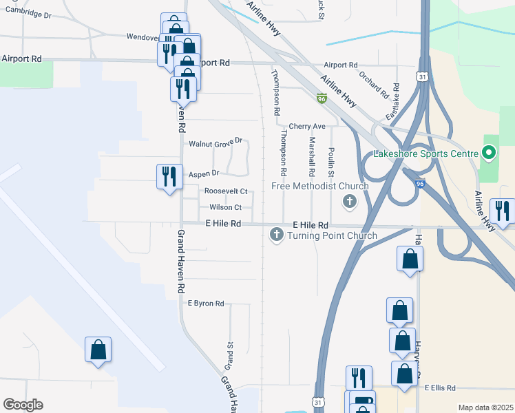 map of restaurants, bars, coffee shops, grocery stores, and more near 4548 Mckinley Court in Norton Shores
