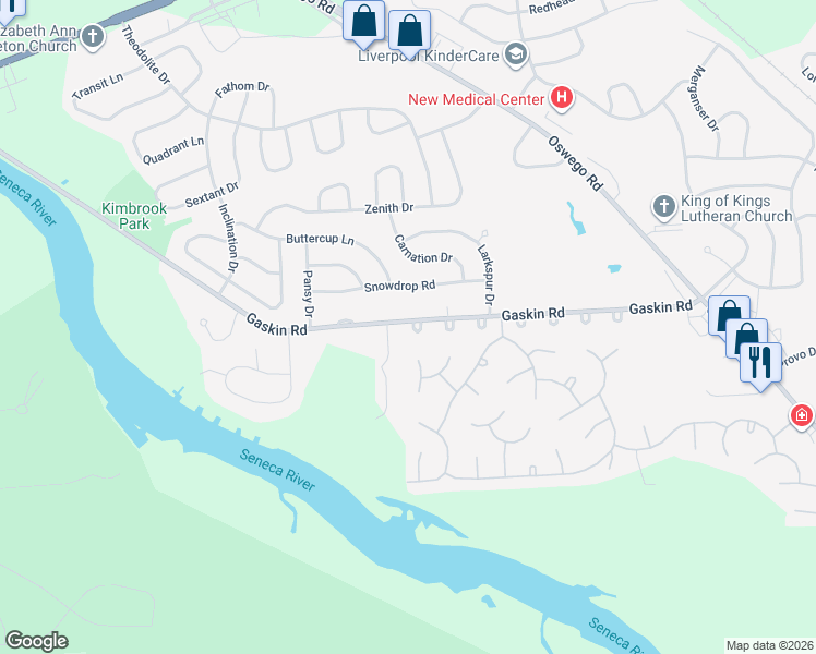map of restaurants, bars, coffee shops, grocery stores, and more near 3706D Henley Court in Baldwinsville