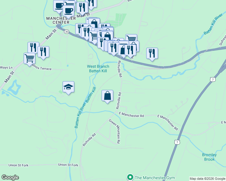 map of restaurants, bars, coffee shops, grocery stores, and more near 78 Lincoln Avenue in Bennington County