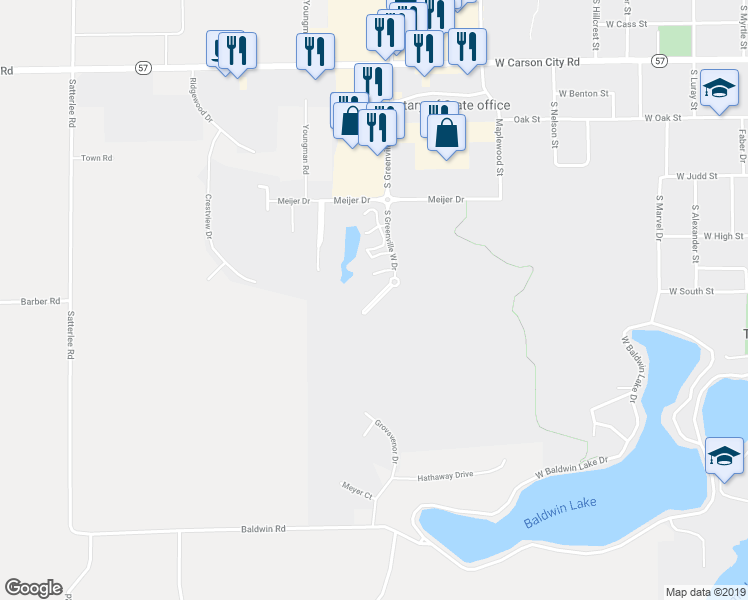 map of restaurants, bars, coffee shops, grocery stores, and more near 1022 Grosvenor Drive in Greenville