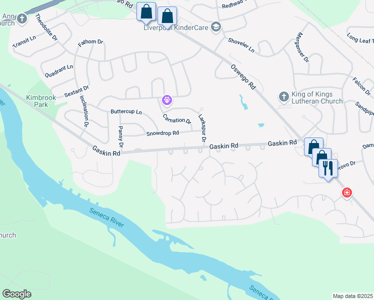 map of restaurants, bars, coffee shops, grocery stores, and more near 734 Hialeah Court in Liverpool