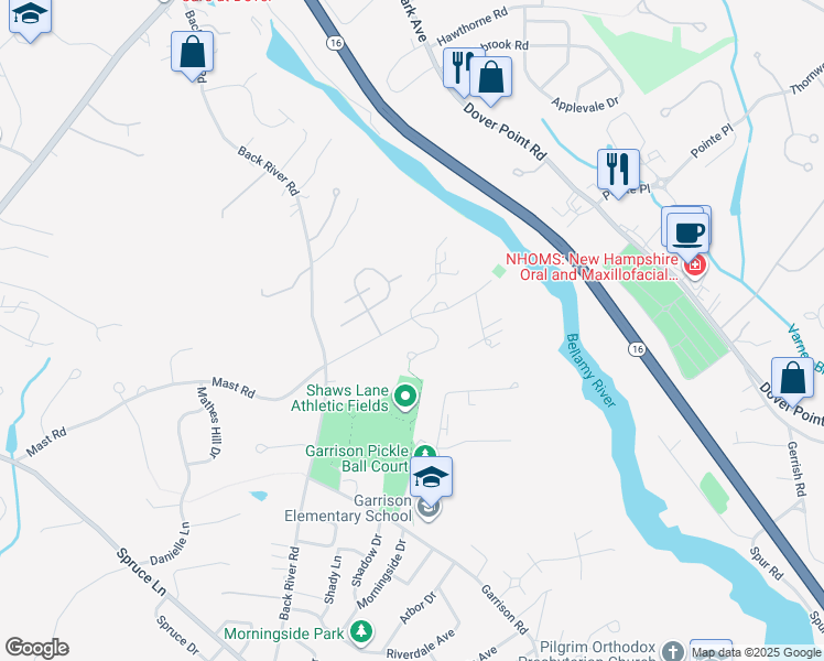 map of restaurants, bars, coffee shops, grocery stores, and more near 29 Rosanna Drive in Dover