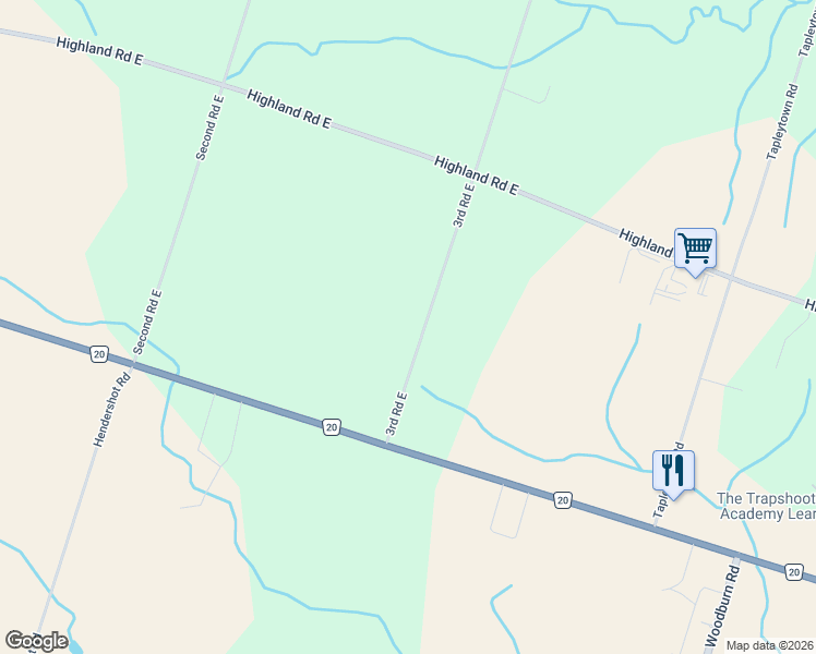 map of restaurants, bars, coffee shops, grocery stores, and more near 43 3rd Road East in Hamilton