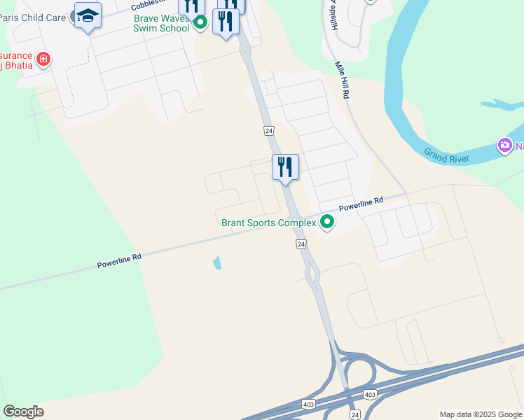 map of restaurants, bars, coffee shops, grocery stores, and more near 27 Doug Foulds Way in Brant