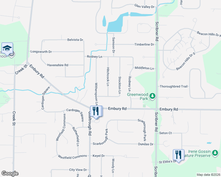 map of restaurants, bars, coffee shops, grocery stores, and more near 94 Hitchcock Lane in Rochester